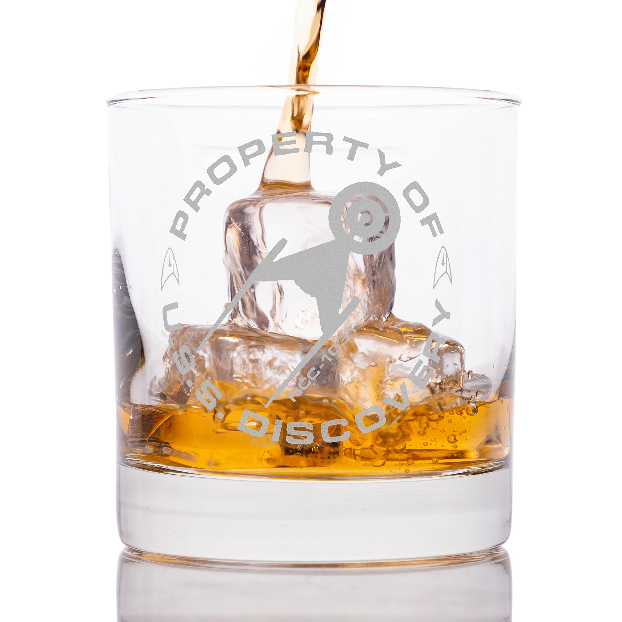 STAR TREK Property of Discovery Etched Whiskey Glass - Officially Licensed, Premium Quality, Handcrafted Glassware, 11 oz. Rocks Glass - Perfect Collectible Gift for Series Lovers & Special Occasions