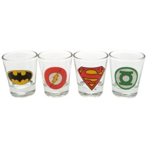 dc comics official shot glass set (pack of 4) (one size) (clear)