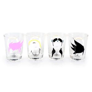 just funky overwatch shot glass set | tracer, d.va, mercy, & symmetra | set of 4 glasses