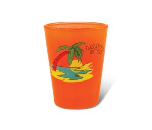 puzzled neon orange palm tree happy hour shot glass, 1.70 oz. unbreakable beverage tequila gin cocktail whisky vodka novelty glassware handcrafted home & bar tools accessory
