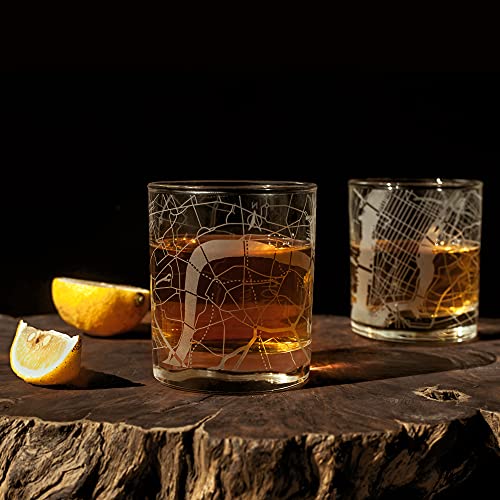 London City Map Whiskey Glass, Unique Gift, 10.5 oz