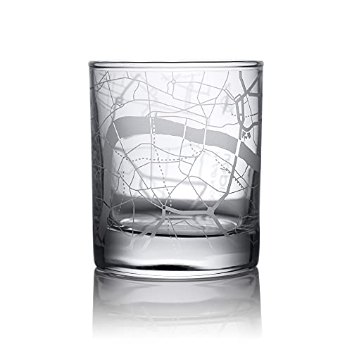 London City Map Whiskey Glass, Unique Gift, 10.5 oz