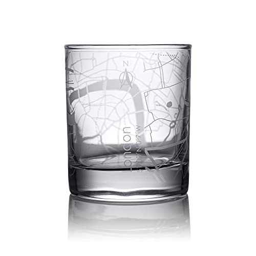 London City Map Whiskey Glass, Unique Gift, 10.5 oz