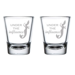 mip set of 2 shot glasses 1.75oz shot glass under the influence mermaid funny