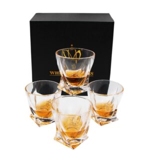 DQX Whiskey Glasses Gift Set of 4 Old Fashion Glass, Tumblers for Drinking Bourbon, Cocktail, Cognac, Irish Whisky, Large 10oz Premium Crystal Glass