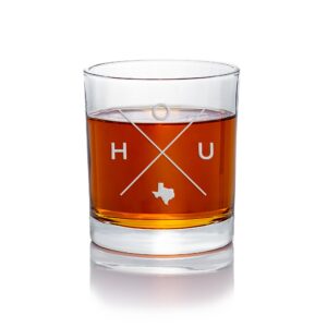 hou houston texas round rocks glass - houston gift ideas, good gift for texas fan, great texas whiskey glass