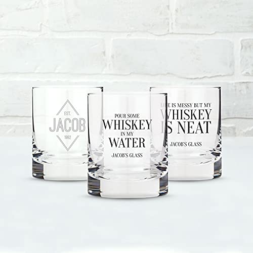 WEDDINGSTAR Personalized Whiskey Glass 11oz - Whiskey is Neat Print