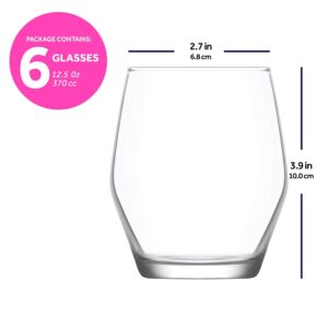 lav Whiskey Glasses 6-Piece, 12.5 Oz Clear Glass Tumblers Set for Bourbon & Cognac and Scotch, Dishwasher Safe