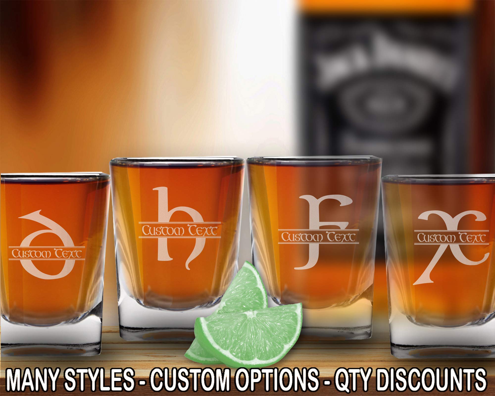 Celtic Initial 2.5oz Shot glass shooter (one) Split Monogram w/Free Customization