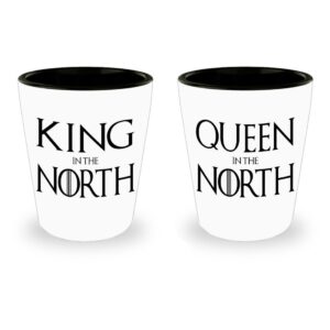 king in the north queen in the north game inspired shot glass set mother's father's day birthday anniversary for couple ceramic white 1.5 oz