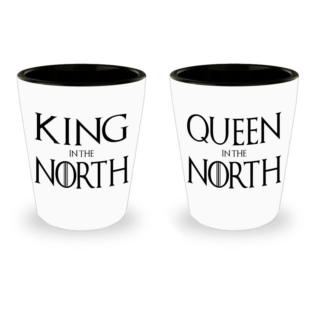 King In The North Queen In The North Game Inspired Shot Glass Set Mother's Father's Day Birthday Anniversary For Couple Ceramic White 1.5 oz