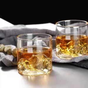 TCOOME Vintage Japanese style Mountain Whiskey Glass,Set of 2 Rocks Glasses in Box,Glass for Drinking Bourbon,Scotch,Cocktails or Tea,The art of drinking，Spirit glass