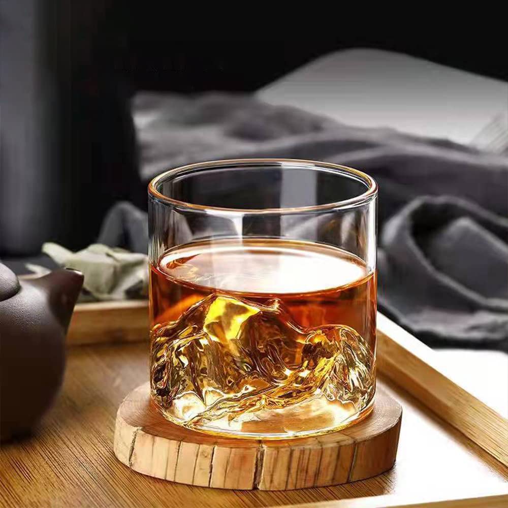 TCOOME Vintage Japanese style Mountain Whiskey Glass,Set of 2 Rocks Glasses in Box,Glass for Drinking Bourbon,Scotch,Cocktails or Tea,The art of drinking，Spirit glass