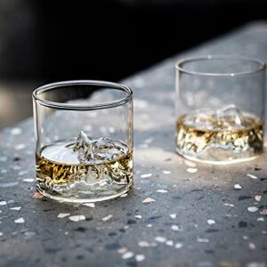 TCOOME Vintage Japanese style Mountain Whiskey Glass,Set of 2 Rocks Glasses in Box,Glass for Drinking Bourbon,Scotch,Cocktails or Tea,The art of drinking，Spirit glass