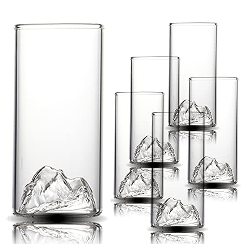 SFXFJ Juice Glasses, 6(5&1) Packs Crystal Mountain Old Fashioned Glasses, Borosilicate Glass Tea Cups, Bourbon Glasses for Men and Women(350ML/12OZ)