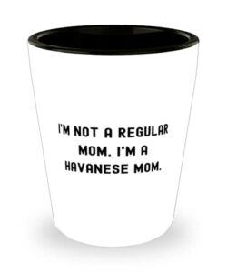funny havanese dog shot glass, i'm not a regular mom. i'm a havanese mom, present for dog lovers, special from friends