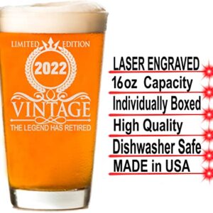 CARVELITA The Legend Has Retired 2022 Limited Editions 16oz Beer Glass - Funny Retirement Gifts For Men - Retired Gifts For Women - Happy Retirement Gifts - Retirement Party Decorations For Men