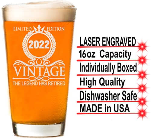 CARVELITA The Legend Has Retired 2022 Limited Editions 16oz Beer Glass - Funny Retirement Gifts For Men - Retired Gifts For Women - Happy Retirement Gifts - Retirement Party Decorations For Men