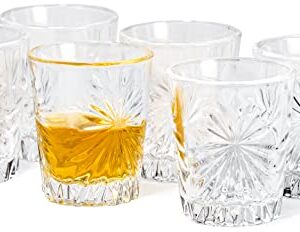 Red Co. Set of 6-2oz Clear Shot Glasses Set with Carved Pattern, Home Bar Glassware for Brandy, Liquor, Jello Shots - Rising Star Pattern
