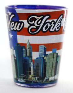 new york flag skyline outside letters inside shot glass