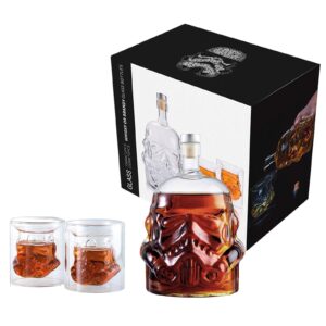 transparent creative whiskey decanter set with 2 glasses, flask carafe,whiskey carafe for wine,scotch,bourbon,vodka,liquor - 750ml