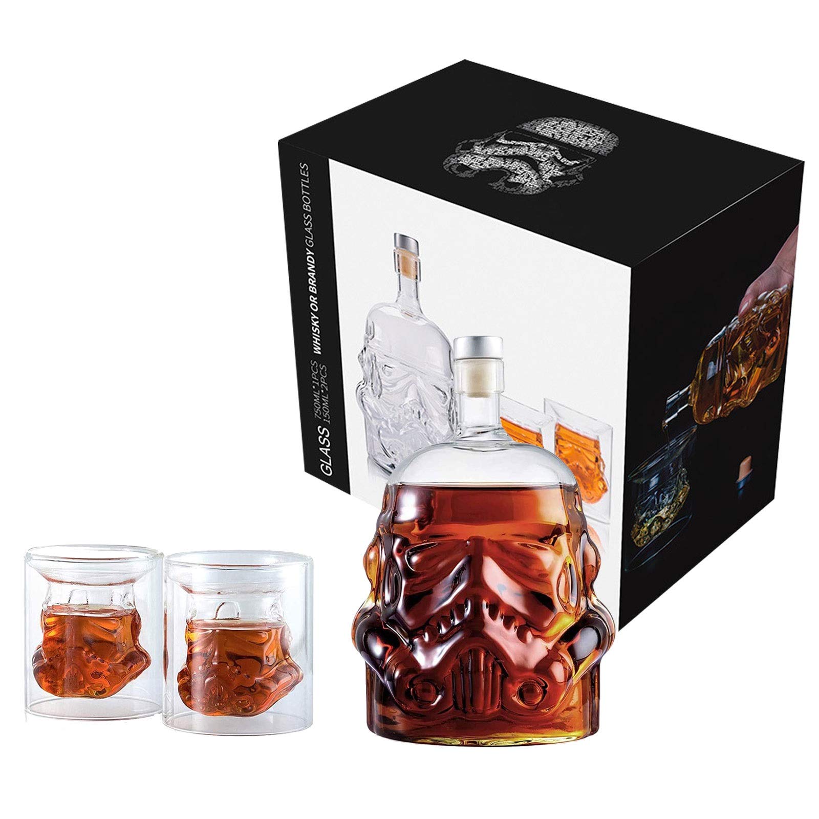 Transparent Creative Whiskey Decanter Set with 2 Glasses, Flask Carafe,Whiskey Carafe for Wine,Scotch,Bourbon,Vodka,Liquor - 750ML