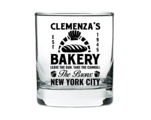 brindle southern farms leave the gun take the cannoli godfather whiskey glass & coaster, engraved godfather rocks, clemenza's bakery gift set for godfather (diamond black engraved finish)