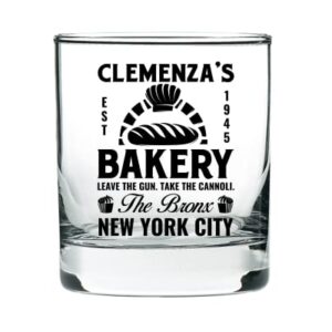 Brindle Southern Farms Leave The Gun Take The Cannoli Godfather Whiskey Glass & Coaster, Engraved Godfather Rocks, Clemenza's Bakery Gift Set for Godfather (Diamond Black Engraved Finish)