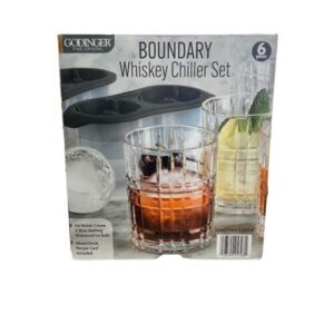 whiskey barware set - 4 old fashion tumbler glasses with 2 chilled whisky ice ball molds boundary by godinger