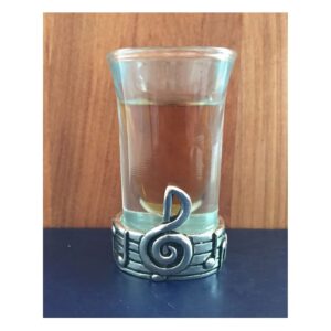 basic spirit shot glass with pewter clef music instrument note for home bar, stocking stuffer, party favor or gift