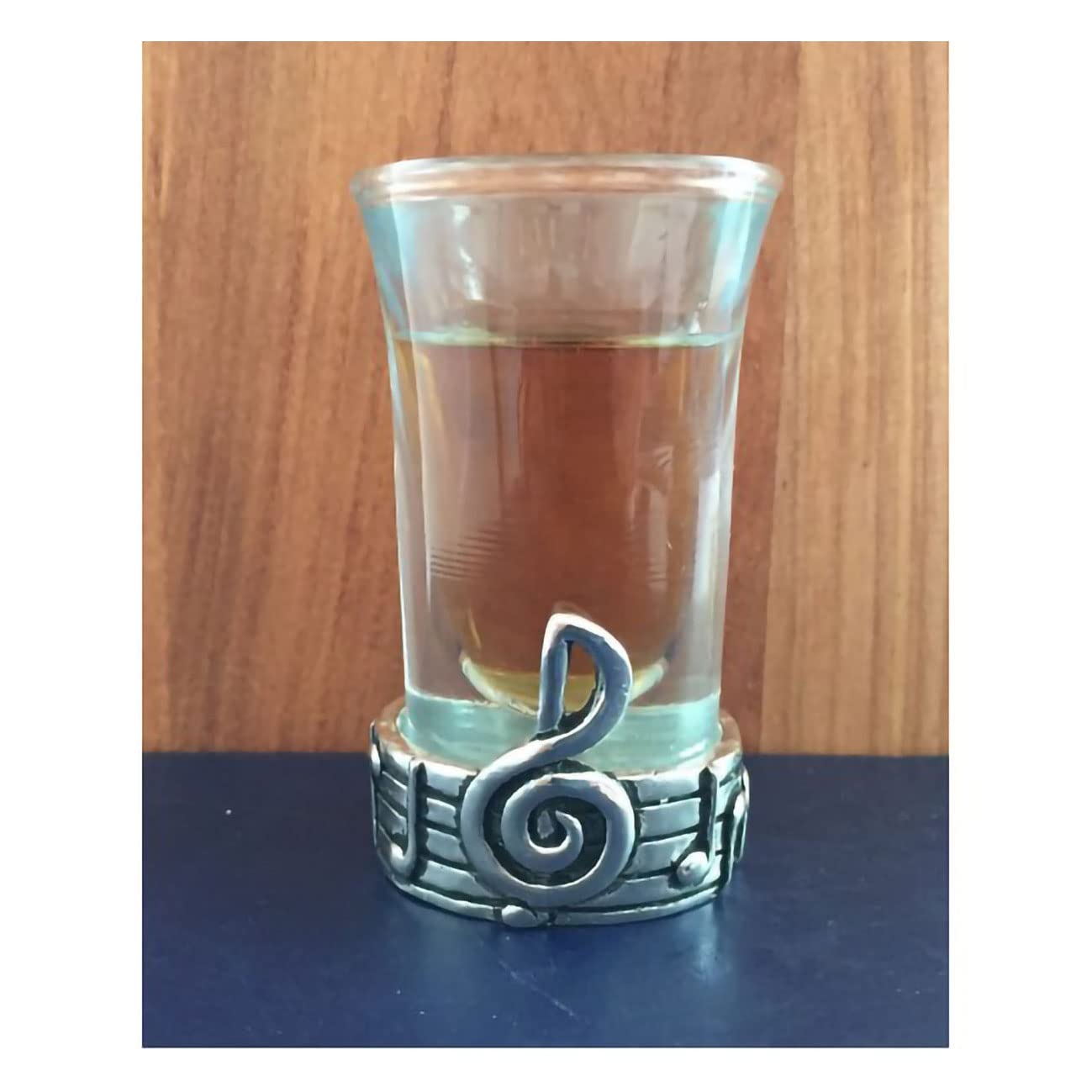 Basic Spirit Shot Glass with Pewter Clef Music Instrument Note for Home Bar, Stocking Stuffer, Party Favor or Gift