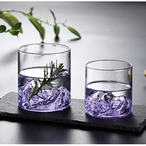 Purple Vintage Japanese style Mountain Whiskey Glass,Rocks Glasses in Gift Box,Glass for Drinking Bourbon,Scotch,Cocktails or Tea,The art of drinking