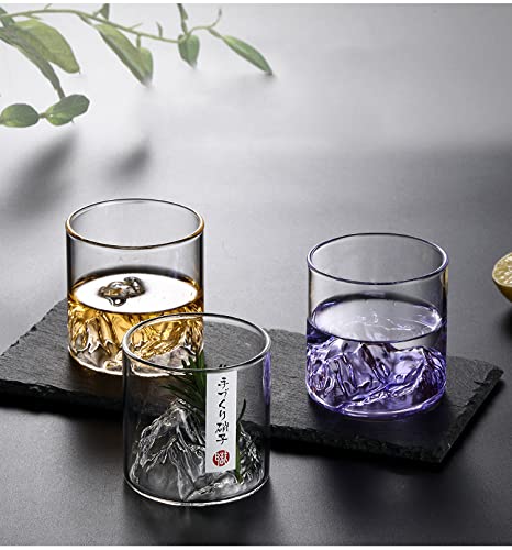 Purple Vintage Japanese style Mountain Whiskey Glass,Rocks Glasses in Gift Box,Glass for Drinking Bourbon,Scotch,Cocktails or Tea,The art of drinking