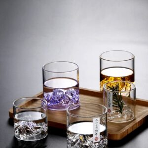 Purple Vintage Japanese style Mountain Whiskey Glass,Rocks Glasses in Gift Box,Glass for Drinking Bourbon,Scotch,Cocktails or Tea,The art of drinking