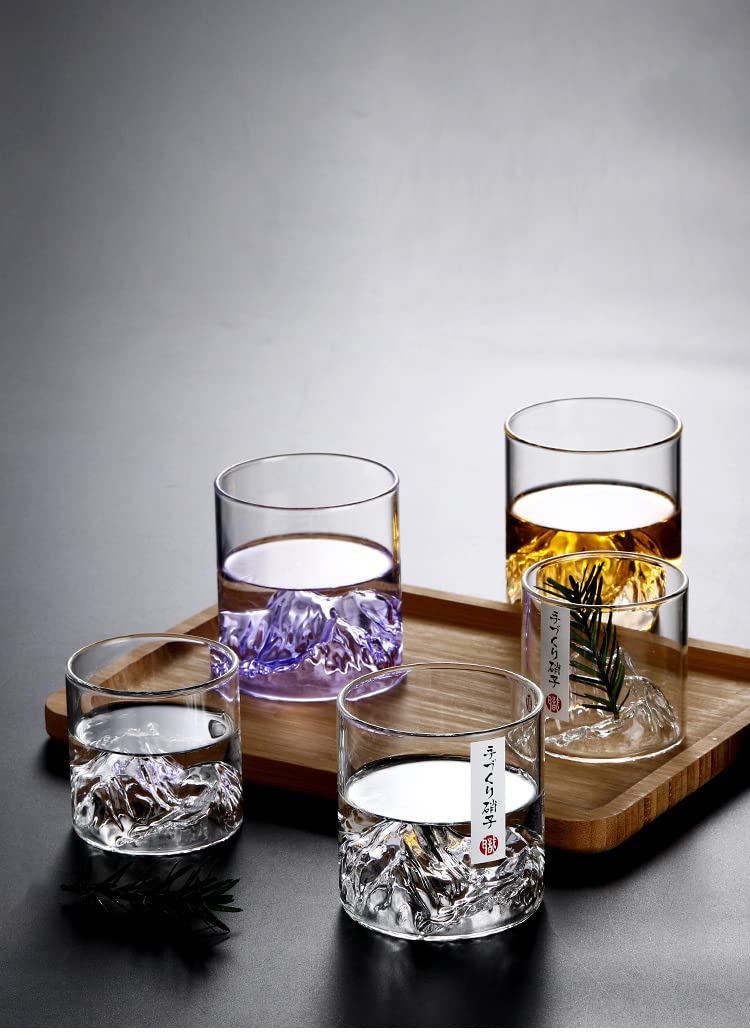 Purple Vintage Japanese style Mountain Whiskey Glass,Rocks Glasses in Gift Box,Glass for Drinking Bourbon,Scotch,Cocktails or Tea,The art of drinking