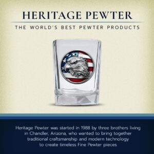 Heritage Pewter Eagle with Flag Square Shot Glass | Hand-Sculpted 1.5 Ounce Shot Glass | Intricately Crafted Metal Pewter Inlay