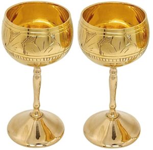 akanksha arts pair of shot glasses - each glass 2 oz - made of brass - glittering gold