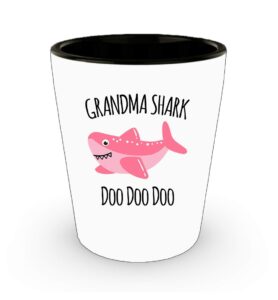 exxtra gifts grandma shark shot glass - grandmother ceramic cup - gift for grandma - birthday gift from grandkids - christmas stocking stuffer present