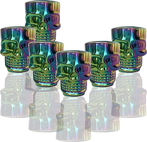 Circleware Skull Face Heavy Base Whiskey Shot Glasses, Set of 6, Party Home Entertainment Dining Beverage Drinking Glassware for Brandy, Liquor, Bar Decor, Jello Cups, 1.7 oz, Fun Shooters