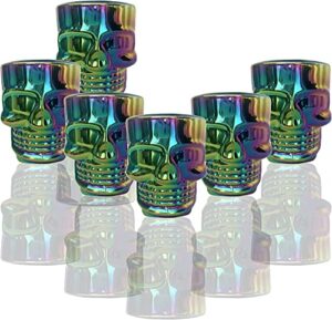 circleware skull face heavy base whiskey shot glasses, set of 6, party home entertainment dining beverage drinking glassware for brandy, liquor, bar decor, jello cups, 1.7 oz, fun shooters
