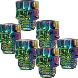 Circleware Skull Face Heavy Base Whiskey Shot Glasses, Set of 6, Party Home Entertainment Dining Beverage Drinking Glassware for Brandy, Liquor, Bar Decor, Jello Cups, 1.7 oz, Fun Shooters