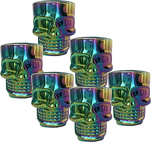 Circleware Skull Face Heavy Base Whiskey Shot Glasses, Set of 6, Party Home Entertainment Dining Beverage Drinking Glassware for Brandy, Liquor, Bar Decor, Jello Cups, 1.7 oz, Fun Shooters