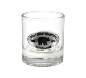 americaware whiskey 2 oz shot glass with etched smoky mountains medallion