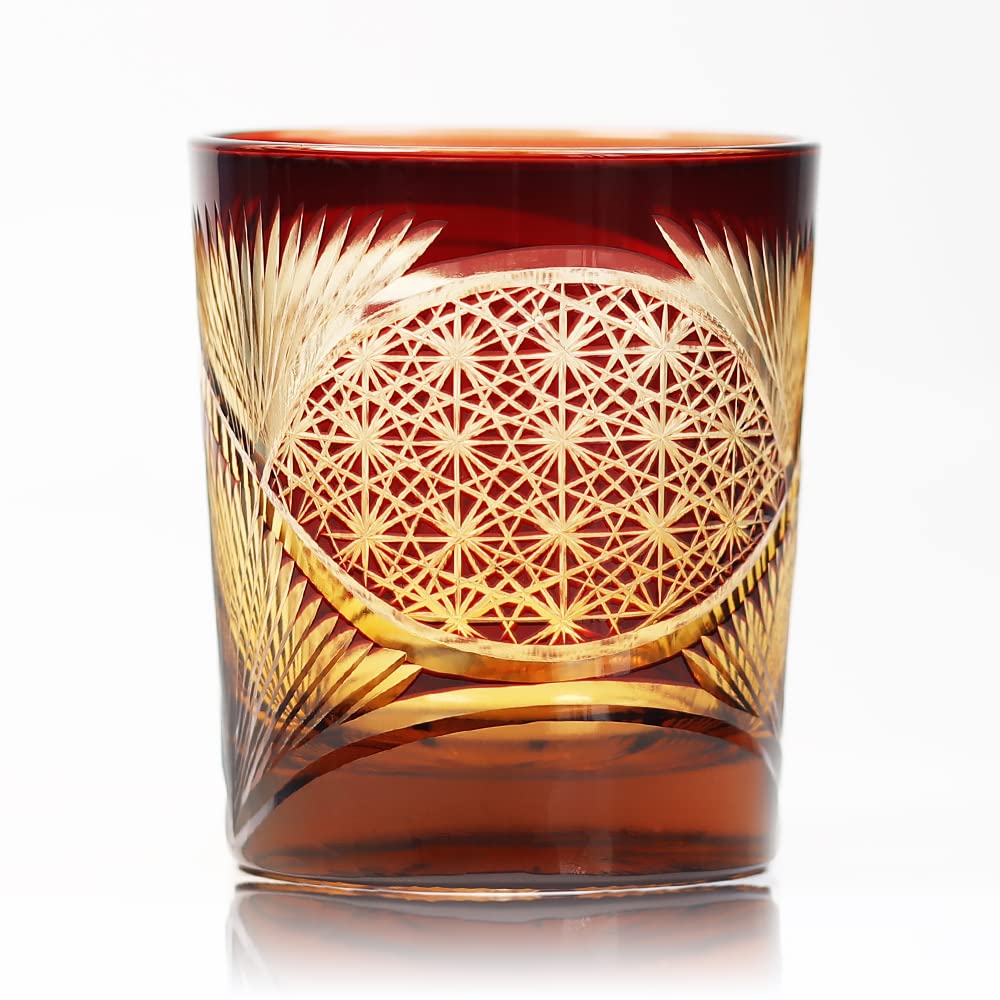 N/C JINZHI Japanese style Edo Kiriko Color Drinking Glass 9 OZ Amber Red Crystal Whisky Glass Scotch Glasses