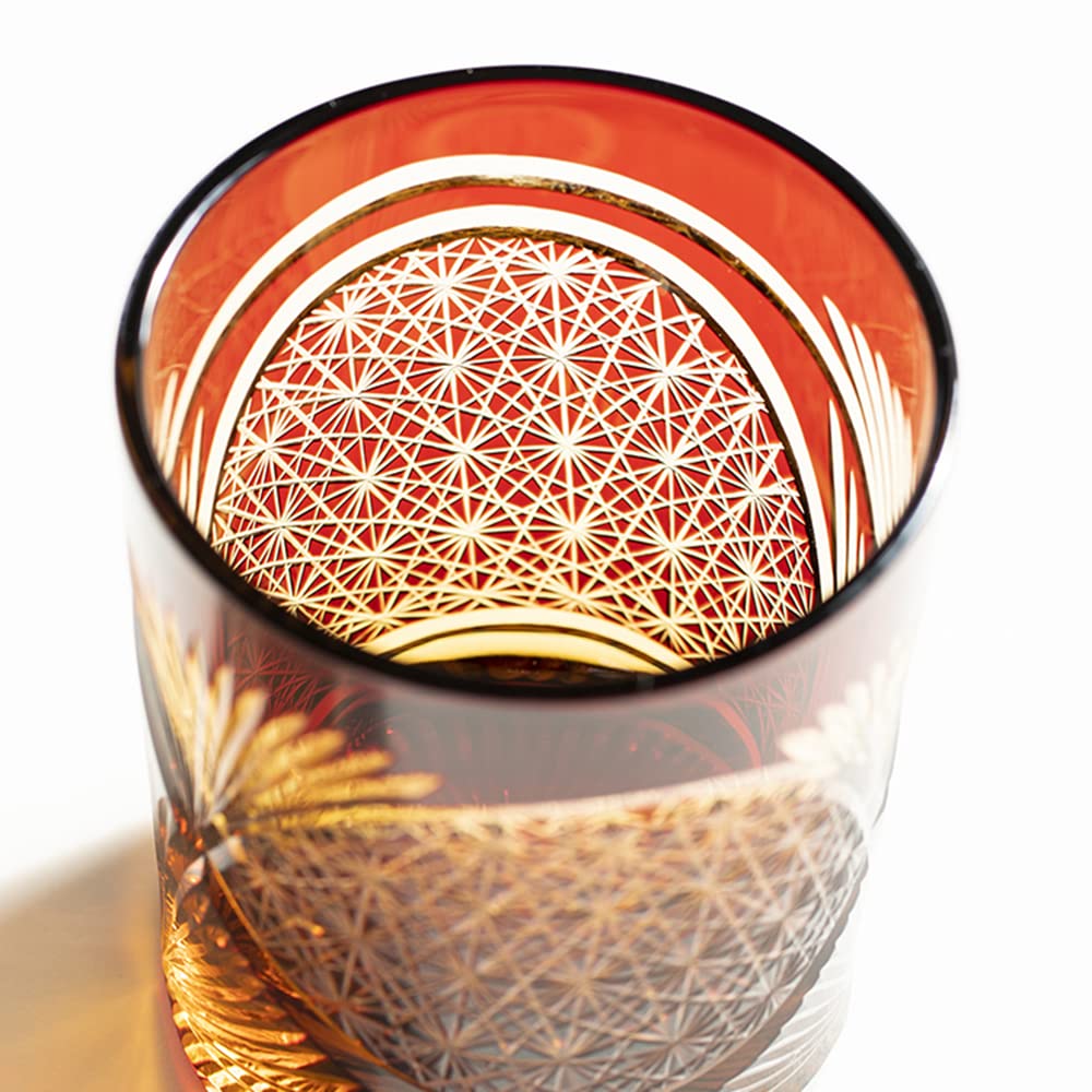 N/C JINZHI Japanese style Edo Kiriko Color Drinking Glass 9 OZ Amber Red Crystal Whisky Glass Scotch Glasses