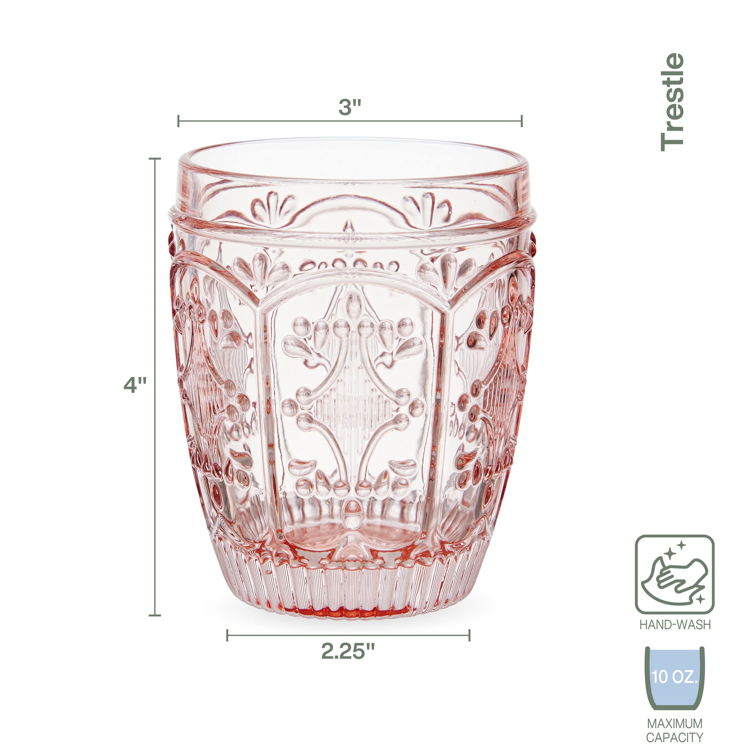 Fitz and Floyd Trestle Rocks Double Old Fashioned, Set of 4, Blush