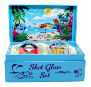 antigua & barbuda caribbean boxed shot glass set (set of 2)