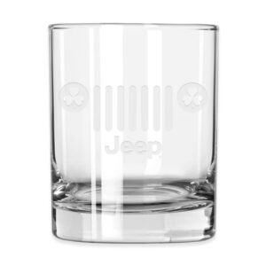 jeep st. patrick's day clover etched rocks glass, 13oz