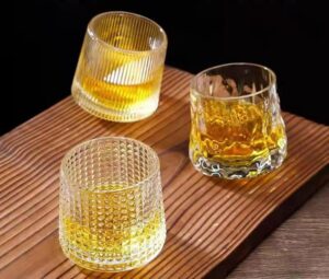 spinning whiskey glasses,whiskey glass set,crystal whiskey glass,set of 3 whisky glasses