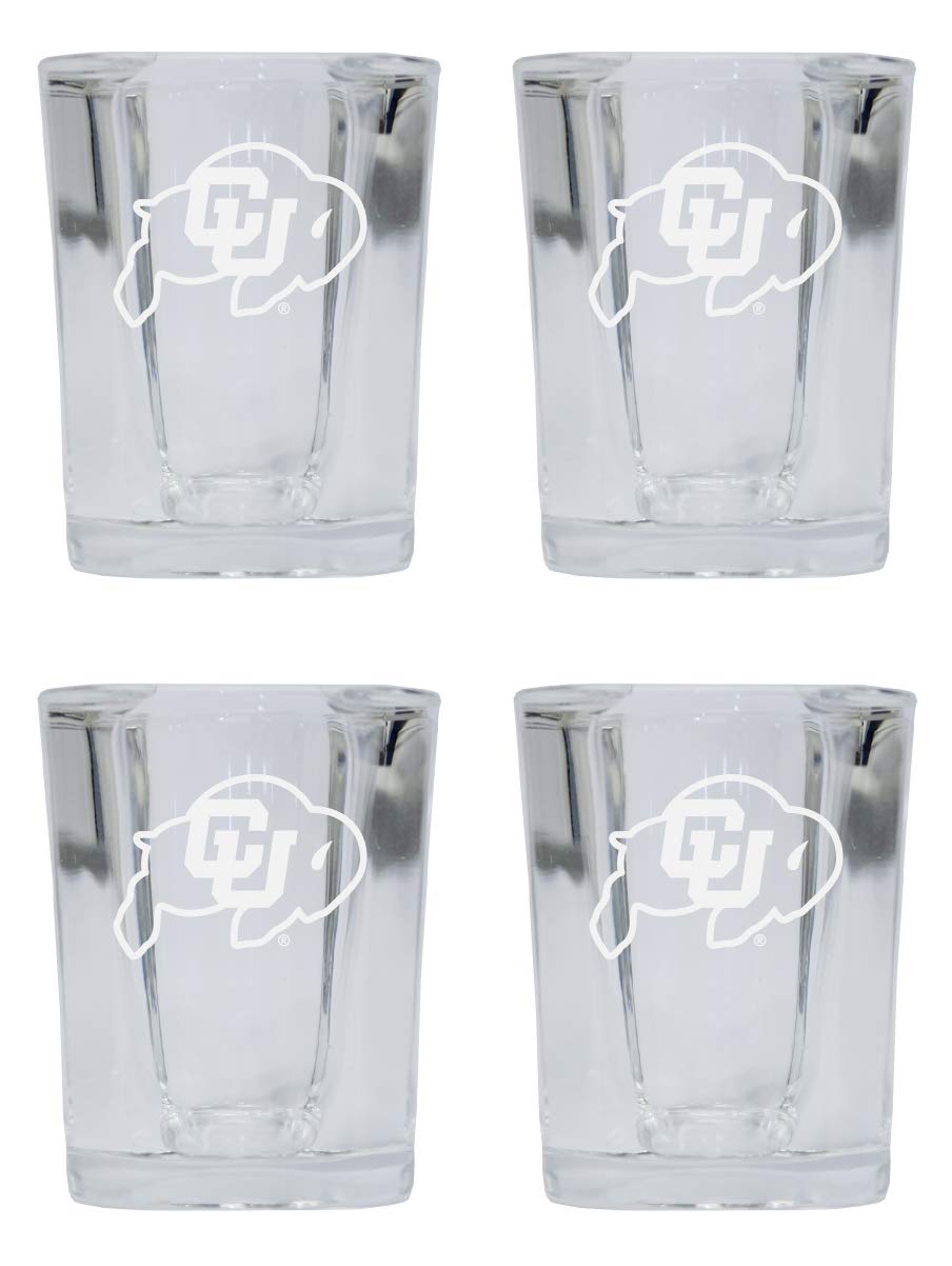 R and R Imports Colorado Buffaloes 2 Ounce Square Shot Glass laser etched logo Design 4-Pack Officially Licensed Collegiate Product